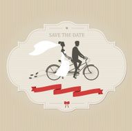 Vintage wedding invitation with tandem bicycle N2