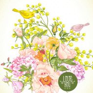 Spring Floral Bouquet with Birds Greeting Card N2