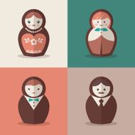 Russian doll groom and bride wedding icons