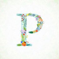 The letter P Bright floral element of colorful alphabet N2