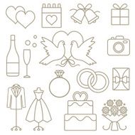 Wedding related vector outline icons set N2