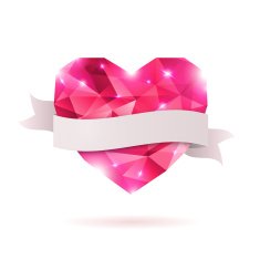 Pink origami heart on white backdrop with shadow N3