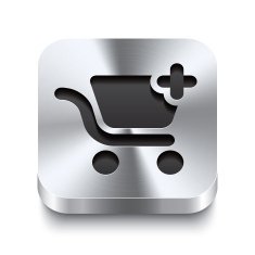 Square metal button perspektive - shopping cart add icon