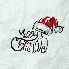 Christmas Card with Santa Claus hand drawn on wrinkled paper N4