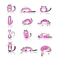 Funny pink cats collection for your design N2