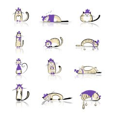 Funny cats collection in fashion clothes for your design N2