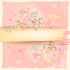 Sketch grunge flowers on watercolor background N2