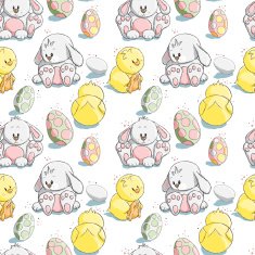 Seamless pattern - Easter eggs bunnies and chicks