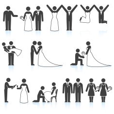 Bride and Groom Wedding Day black & white icon set