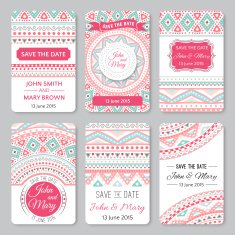 Set of perfect wedding templates with doodles tribal theme
