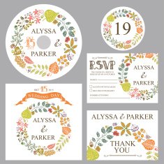 Autumn wedding template set with leaves wreath N2