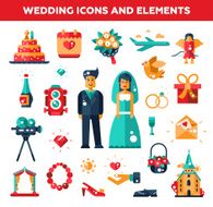 Set of flat design wedding and marriage icons elements