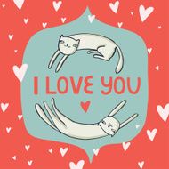 Vector card with funny cats and text "i love you" N2