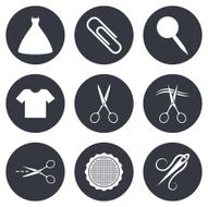 Tailor sewing and embroidery icons Scissors