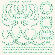 Vector decorative set of borders and shapes in green color N2