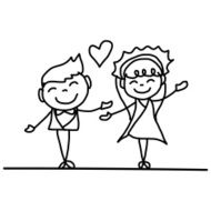 Hand Drawing Cartoon Happy Couple Wedding N5