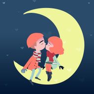 Lovers kiss on the moon