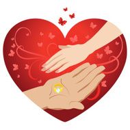 Male and female hand on a background of hearts Vector N2