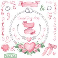 Watercolor wedding set with pink roses Cute vintage wreath N2