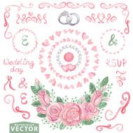 Watercolor wedding set with pink roses Cute vintage wreath decor N2