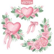 Watercolor pink roses group Cute vintage flowers N2