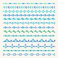 Set of colored vector ornamental borders and pattern brushes N2