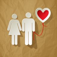 Valentine's Day balloon couple on a crumpled paper brown background N2