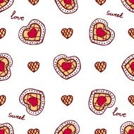 Seamless pattern with doodle heart shaped cookies N2