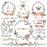 Colored Doodles borders frames wreath set Floral decor N4