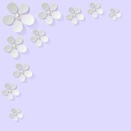 White flowers pearls in the corner on a Lavender background N2