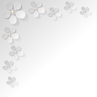 White flowers pearls in the corner on a white background N2