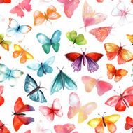 Seamless watercolor butterflies background pattern