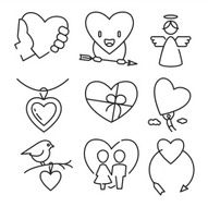 Vector linear flat color love and wedding icons N2