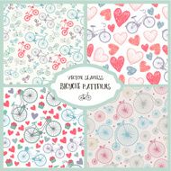 Vector set of seamless romantic bicycle patterns N2