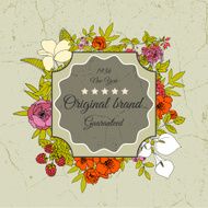 Vintage greeting vector card with flowers and berries N2