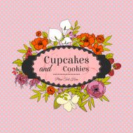 Vintage greeting vector card with flowers and berries N4