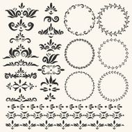 Set of vector decorative round frames and elements