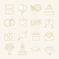 Vector set of linear icons related to love