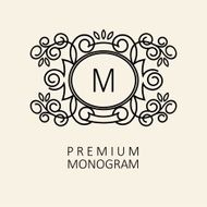 Modern monogram emblem logo design template with letter M N2