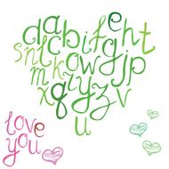 Hand drawn watercolor artistic font alphabet with punctuation marks