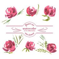 Vector Floral of Painted Red Roses Watercolor N2