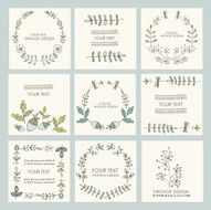 Vector set floral wreath and backgrounds hand drawn N2