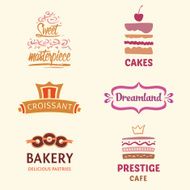 Set of patterns vector logos cakes Logo confectionery coffee s