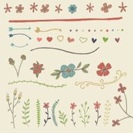 Vector Set of Floral and Heart Embellishments