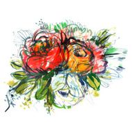 bouquet of three multicolour roses on a white backgroun N2