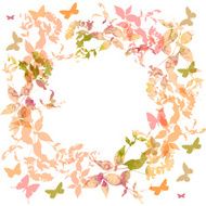 Spring background Colorful butterflies watercolor Round banner for text N2