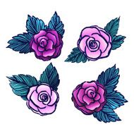 Old style vectored roses on white background