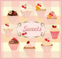 Vector set of cakes and cupcakes