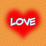 Love red heart inscription retro style pop art