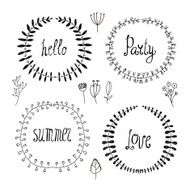 Vector set of hand drawn wreaths floral borders and frames